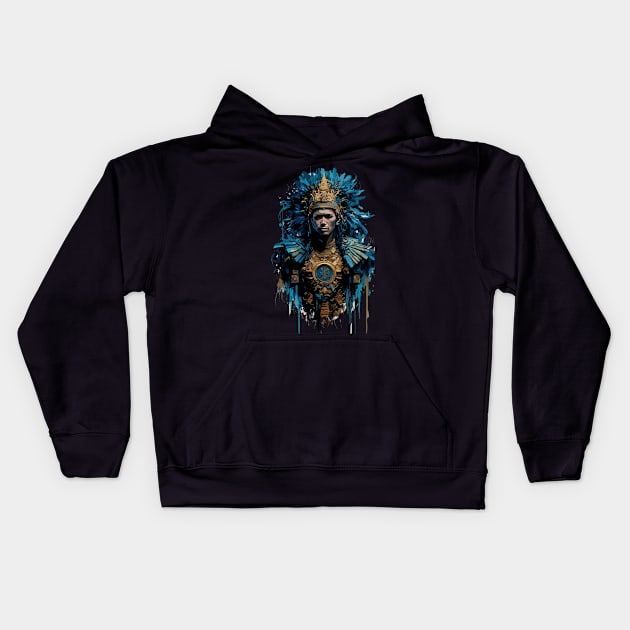 Mayan God of Rain and Lightning in Ink Painting Style Kids Hoodie by diegotorres